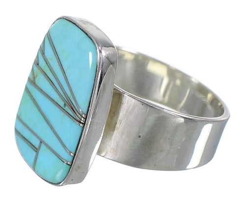 Silver Southwestern Turquoise Inlay Ring Size 7-1/2 AX88255